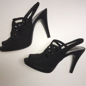 Black stiletto sling backs